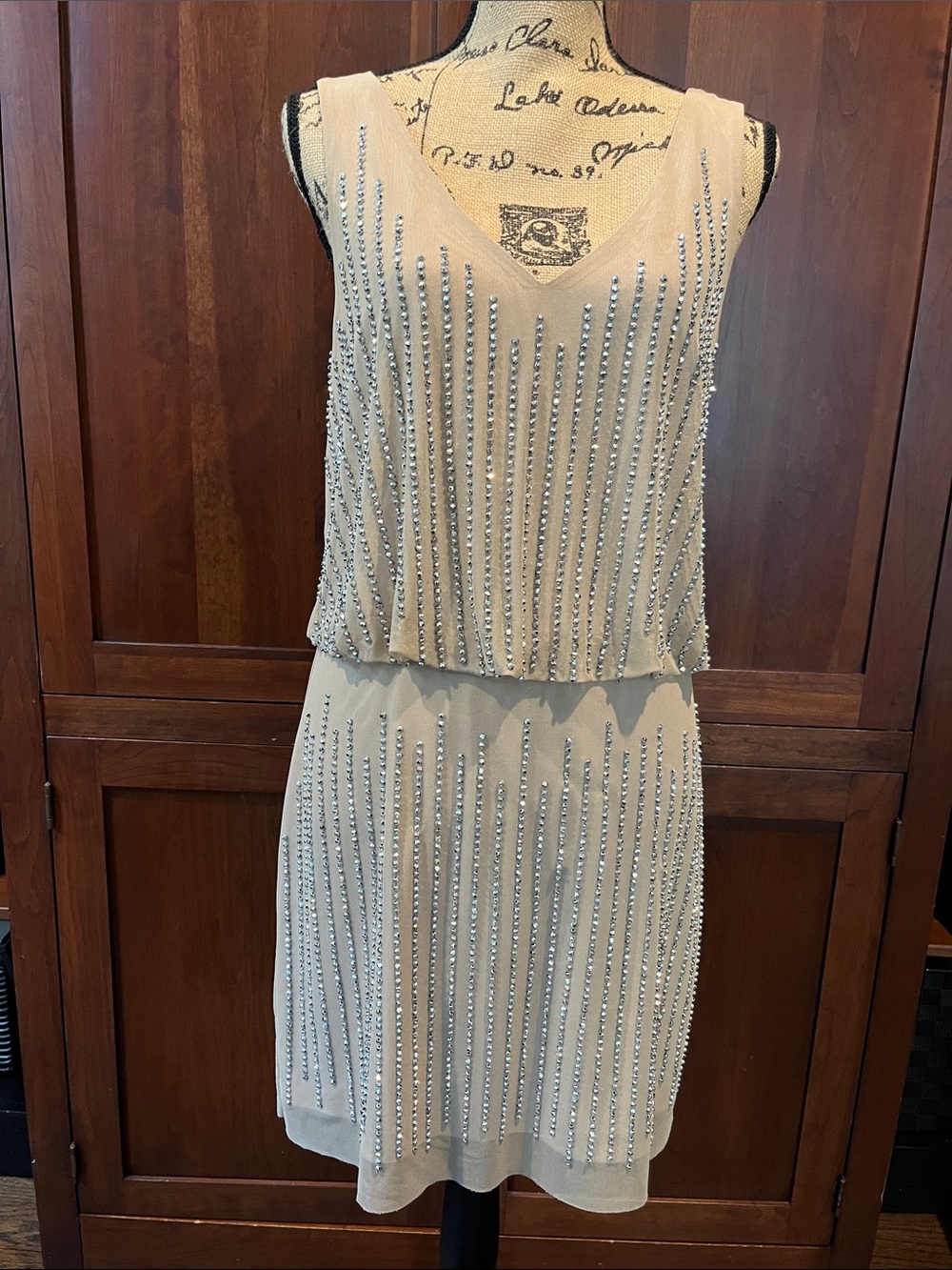 Sleeveless Beaded Ivory V-Neck Dress
